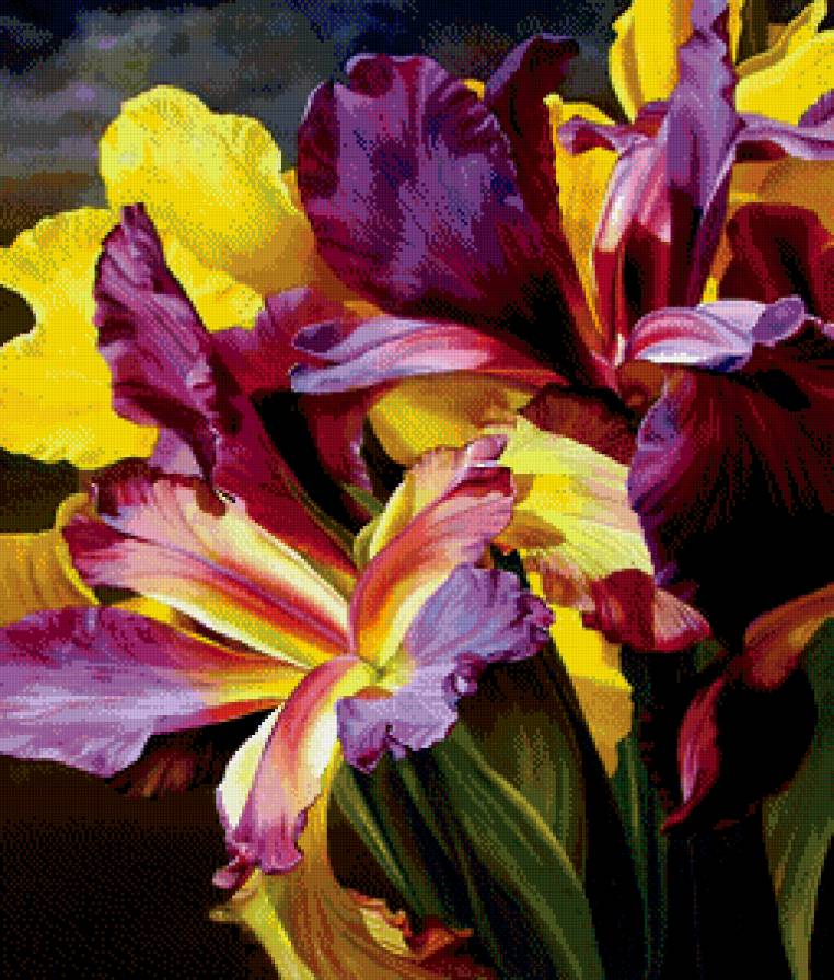 загадочные ирисы - панно, живопись, цветы, цветок, акварель, ирис - предпросмотр
