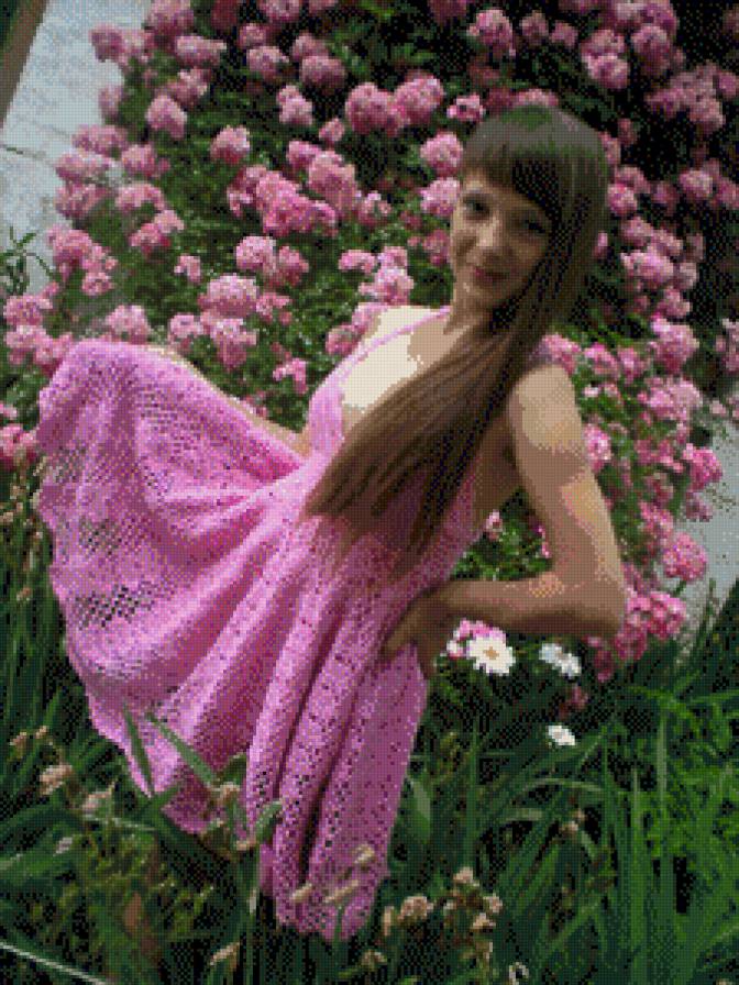 Розовая нежность - девочка, цветы, розовый, лето - предпросмотр