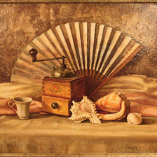 Схема вышивки «натюрморт с веером и ракушками»