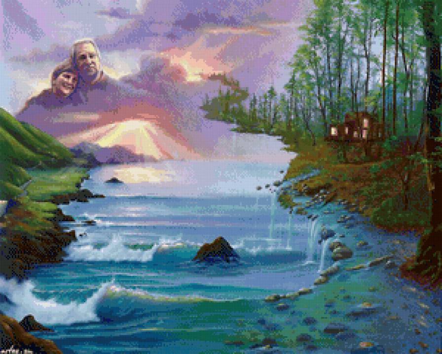 вместе навсегда - любовь, река, природа, дом, верность, водопад, пара, пейзаж - предпросмотр