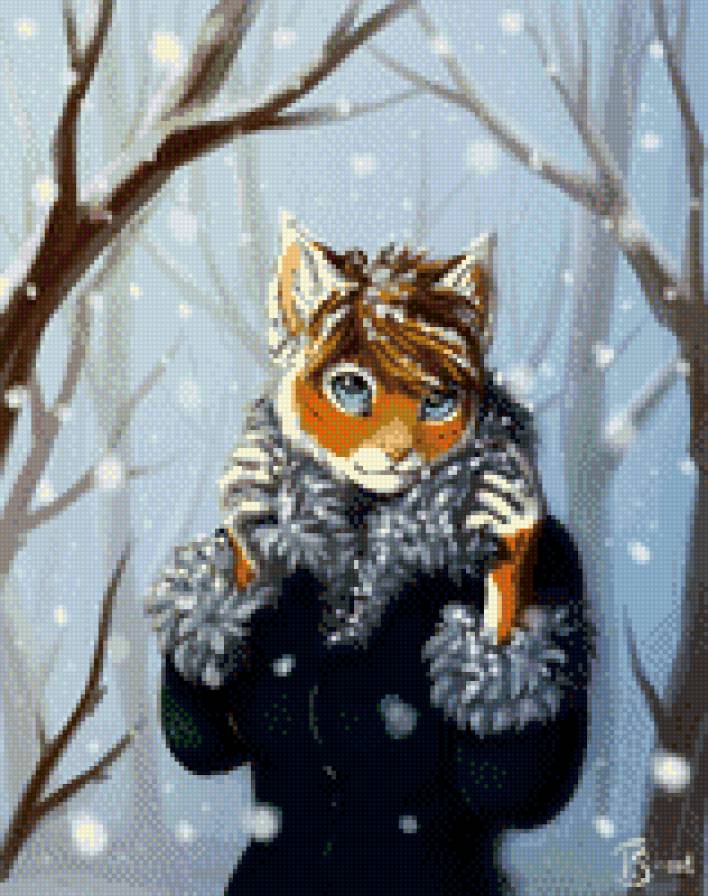 Зимняя Нэка - кошка, фурри, зима - предпросмотр