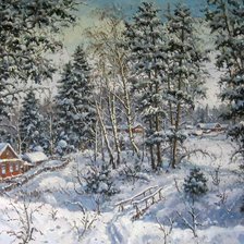 Схема вышивки «зима в деревне»