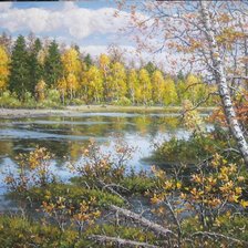 Схема вышивки «осень на реке»