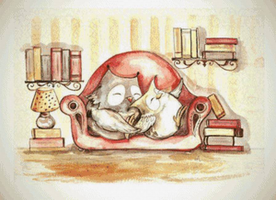 Весёлый отдых - дом, уют, отдых, пара, книги, совы - предпросмотр