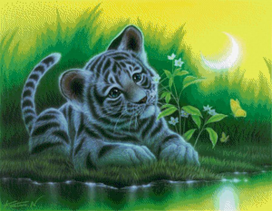 тигренок - животные, тигренок, месяц - предпросмотр