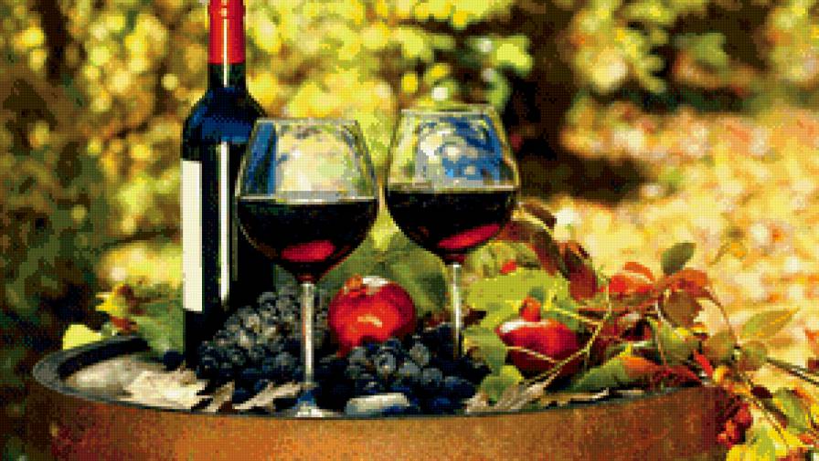 Натюрморт - натюрморт, фрукты, вино - предпросмотр