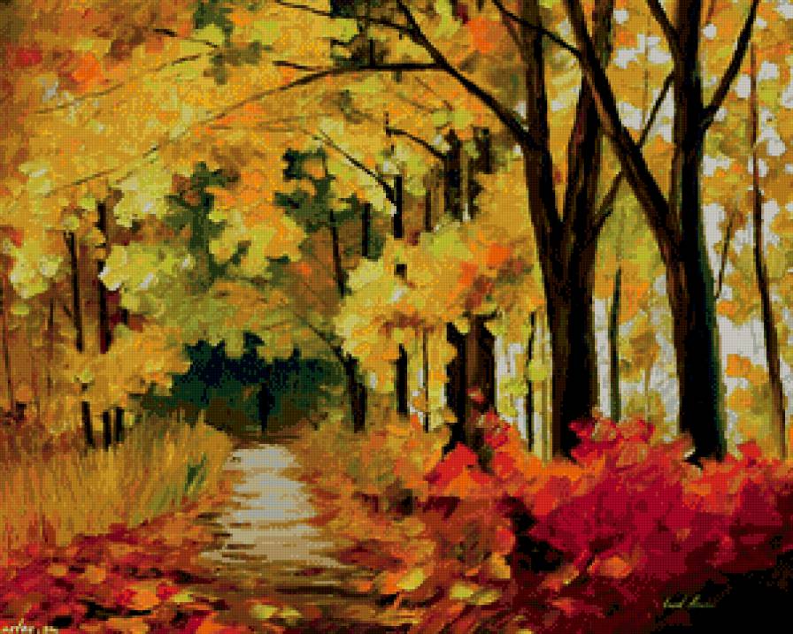 осенние краски - аллея, живопись, осень, дерево, золото, парк, природа, пейзаж - предпросмотр