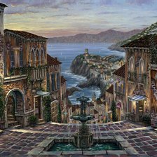 Схема вышивки «вечерняя дорога к морю с фонтаном»