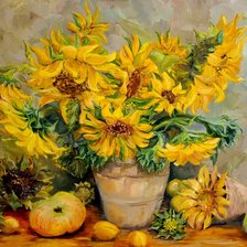 Схема вышивки «натюрморт с подсолнухами и фруктами»