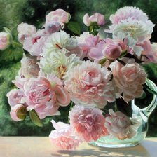 Схема вышивки «нежные пионы в вазе»