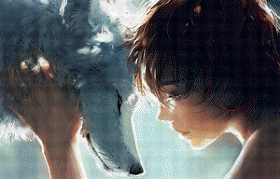 Девушка и волк - девушка, волк, взаимность - предпросмотр