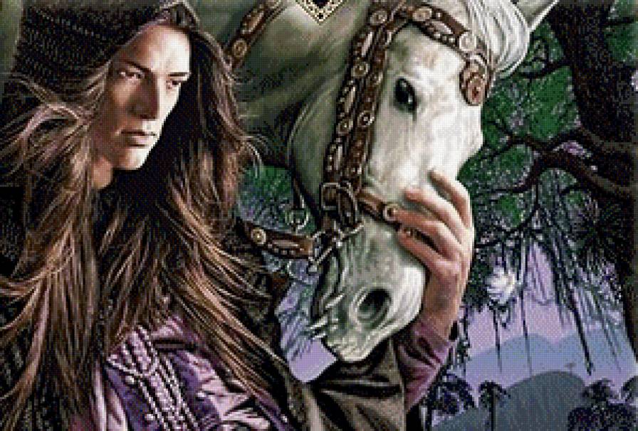 Лесной тропой под лунным светом,в плаще, на взмыленном коне... - фэнтези, конь, животные, всадник, красавец, мужчина, парень - предпросмотр