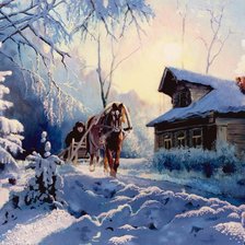 Схема вышивки «зима в деревне»