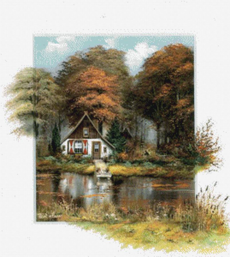 домик у озера - озеро, пейзаж - предпросмотр