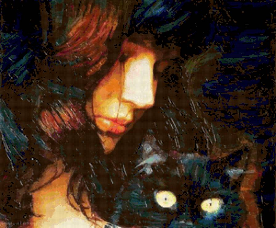 портрет - кот, портрет, девушка - предпросмотр