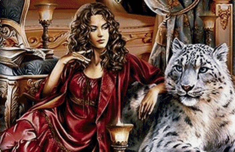 Девушка и белый тигр - девушка, красавица, животные, фэнтези, тигр - предпросмотр