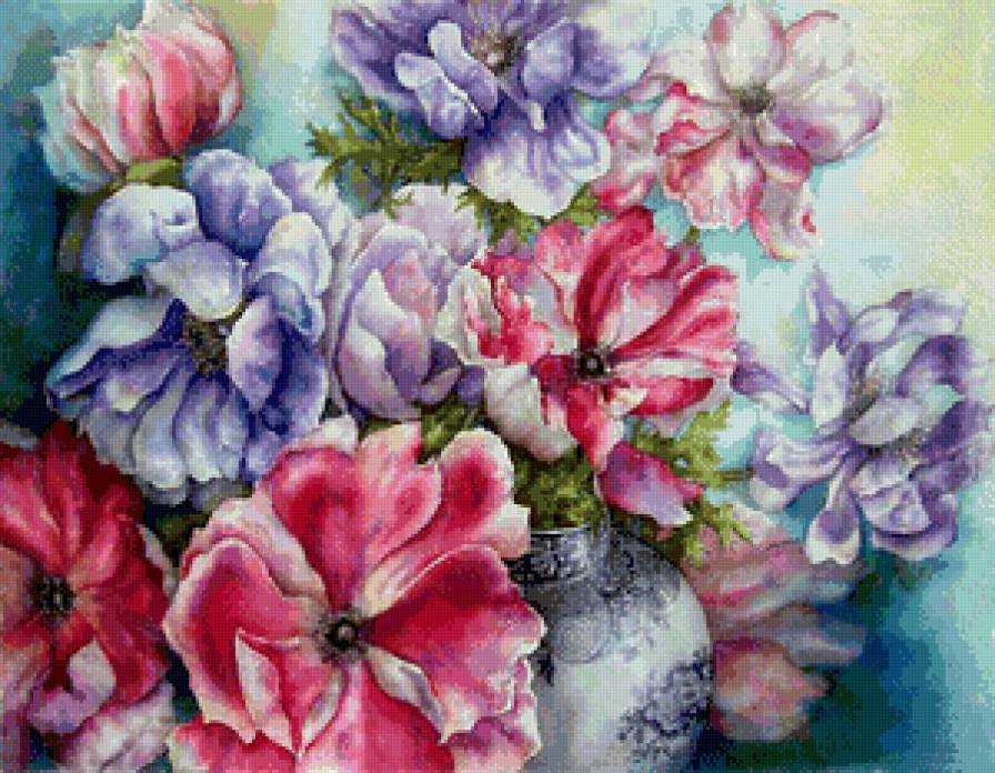 разноцветные акварельные маки - ваза, маки, живопись, цветы, букет, акварель - предпросмотр