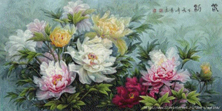 Пионы - китайская картина - предпросмотр