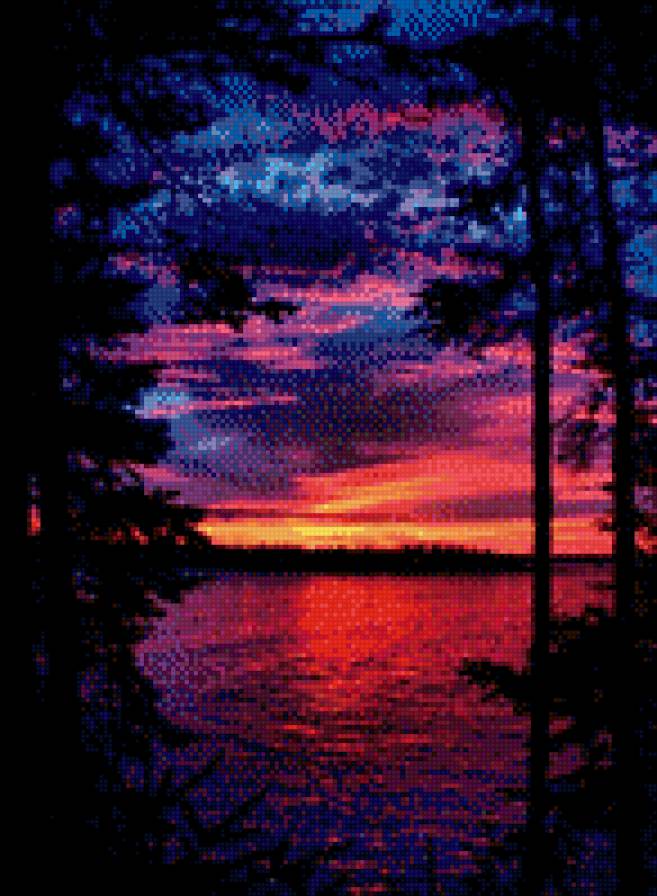 Озеро на закате - озеро, закат, природа, небо, вода - предпросмотр