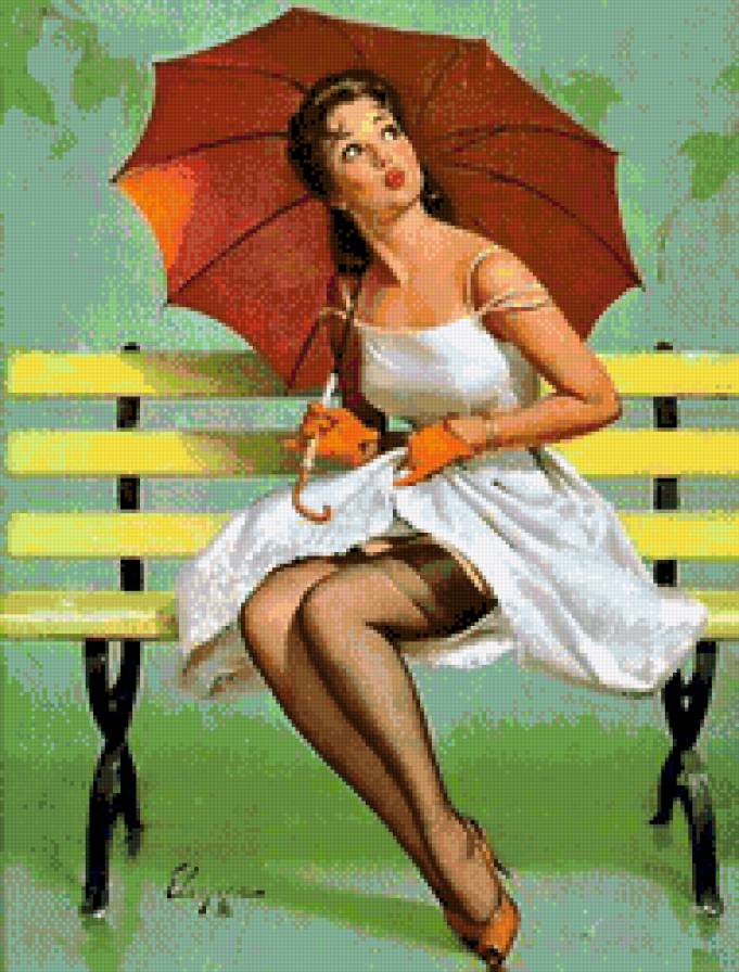 Под зонтом - зонт, девушка, pin up, пин ап - предпросмотр