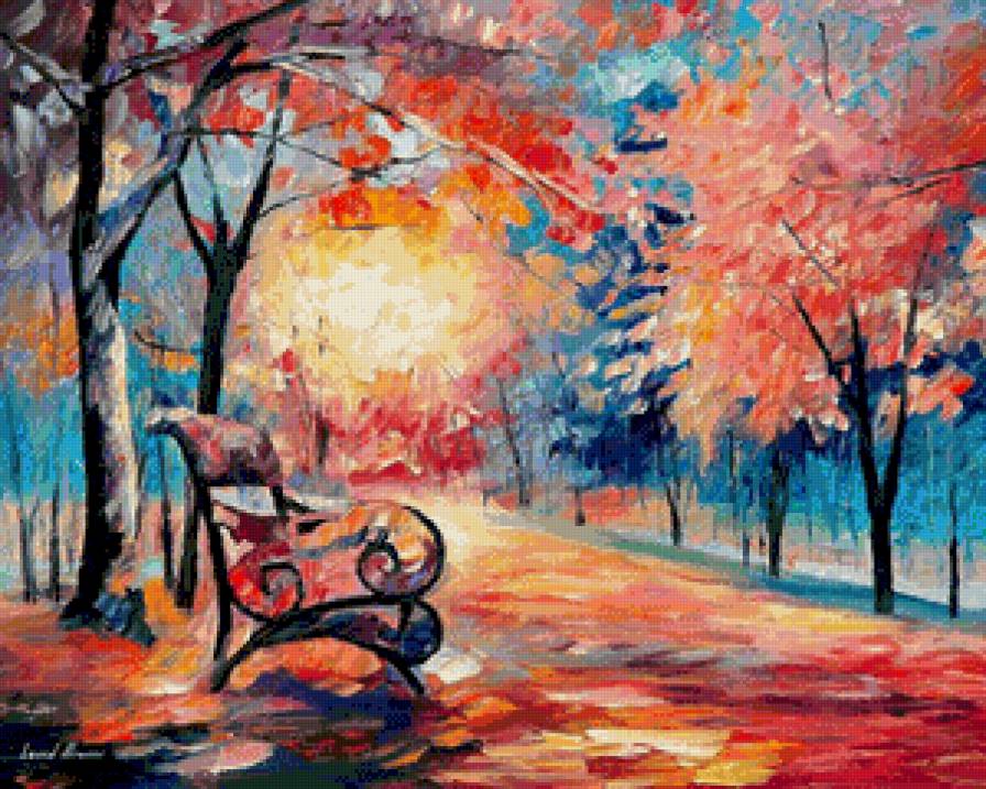 Осень - парк, картина, афремов, лавка, осень - предпросмотр