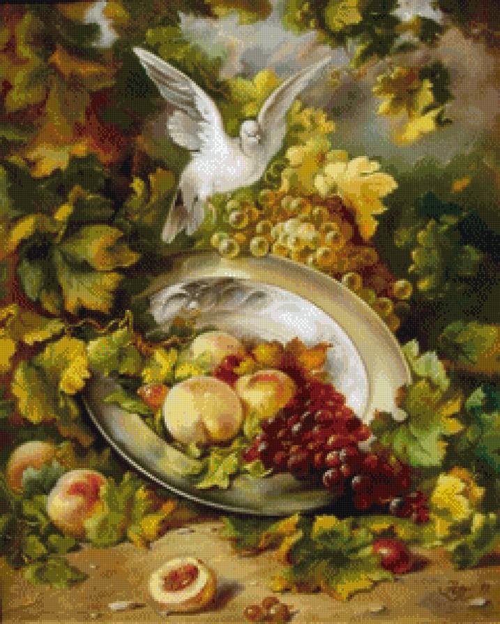 натюрморт - натюрморт, голубь, виноград - предпросмотр