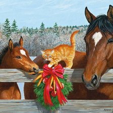 Схема вышивки «лошади и котёнок»