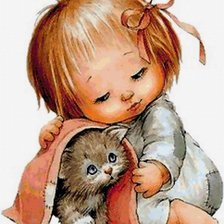 Схема вышивки «девочка и котенок»