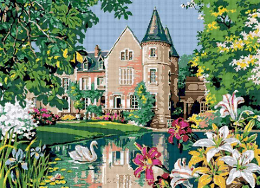 Замок - замок пруд, лебеди - предпросмотр