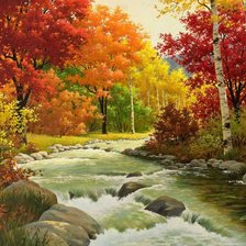 Схема вышивки «осенний пейзаж и ручей»