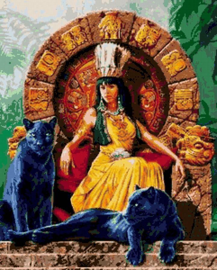 Царица с пантерами - большие кошки, девушка - предпросмотр