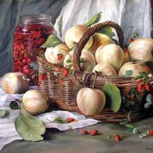 Схема вышивки «Натюрморт яблоки с клубникой»