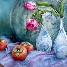 Схема вышивки «тюльпаны и хурма»