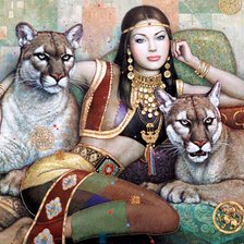 Схема вышивки «красивая женщина с пумами»