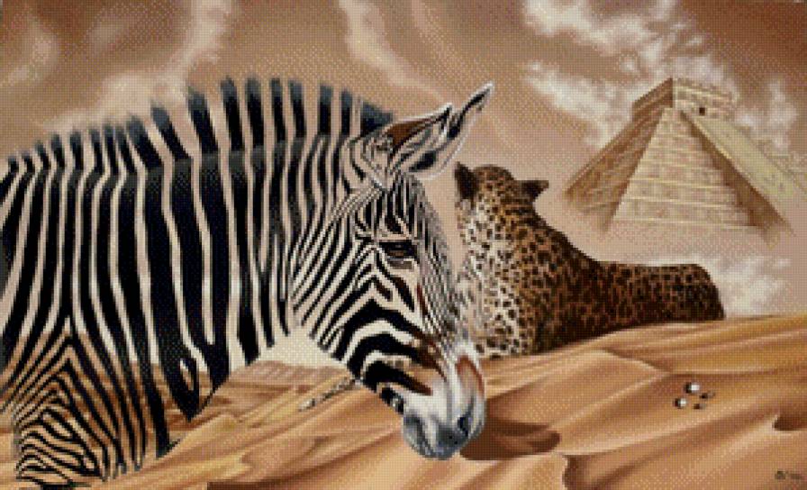 зебра и леопард - животные, хищник - предпросмотр