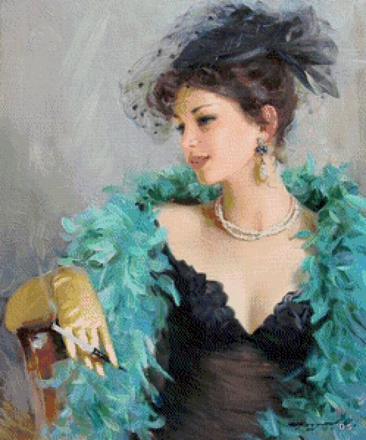 Дама в зеленом боа - предпросмотр