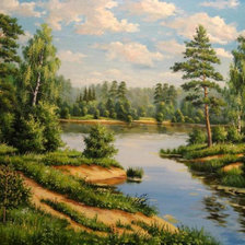 Схема вышивки «летний пейзаж с рекой»