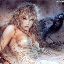 Схема вышивки «девушка и ворон»