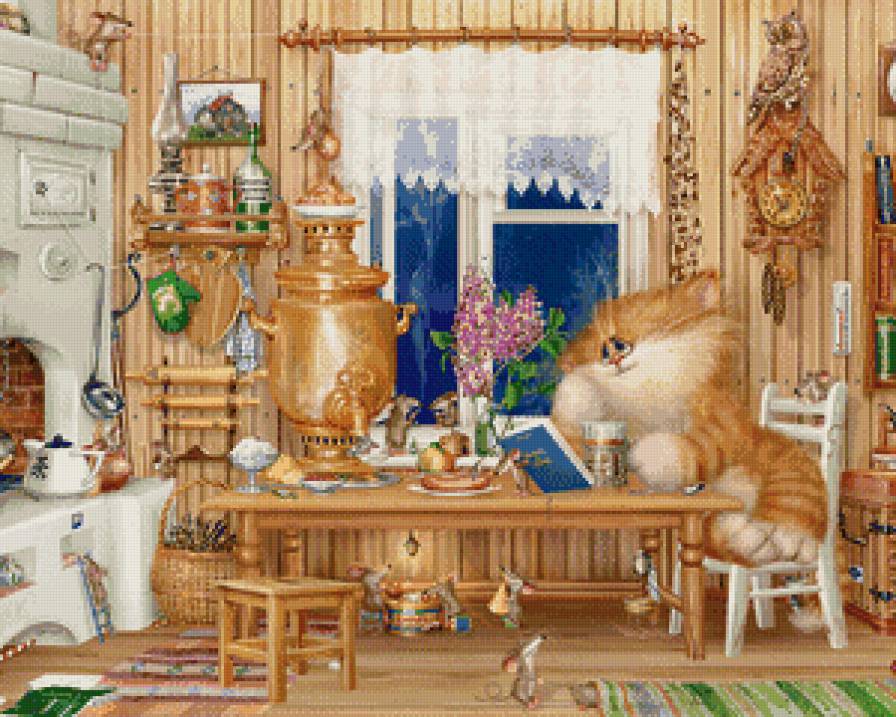 За чаем. - быт, чаепитие, вечерком, котейка - предпросмотр