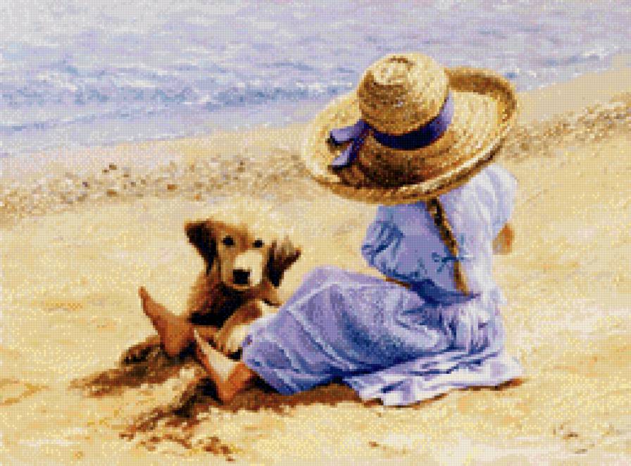 Друзья - собака, лето, дети, пляж - предпросмотр