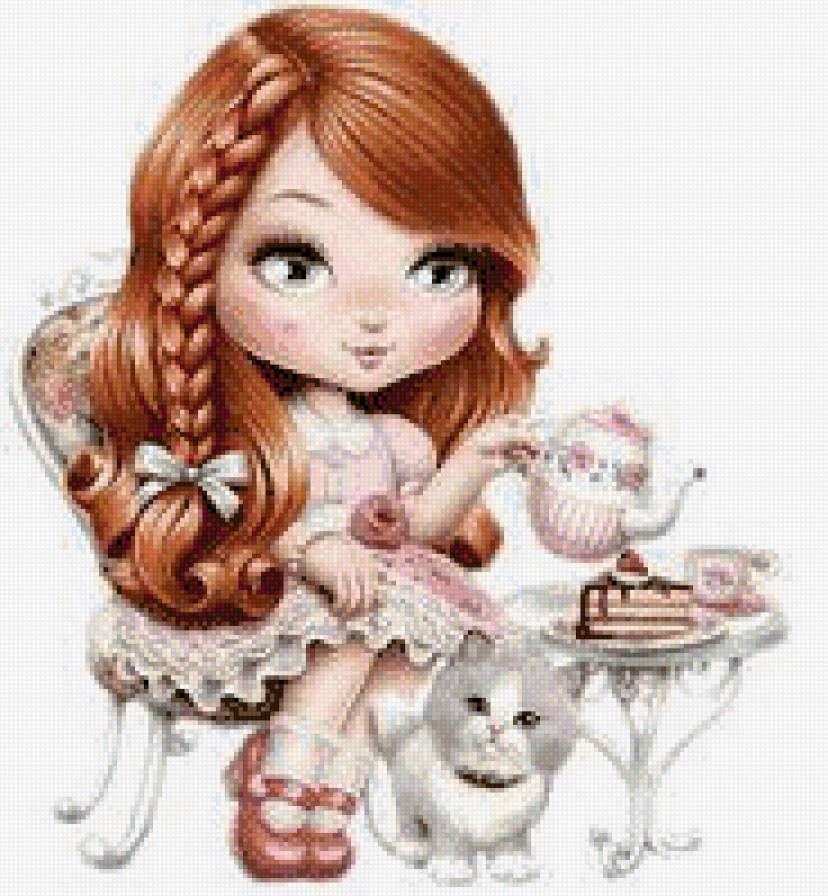 muñequita Jolie pelirroja tomando el te - infantil - предпросмотр