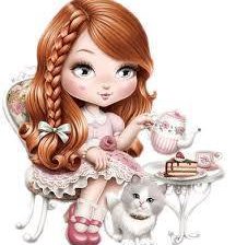 muñequita Jolie pelirroja tomando el te