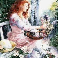 Схема вышивки «девушка в саду»