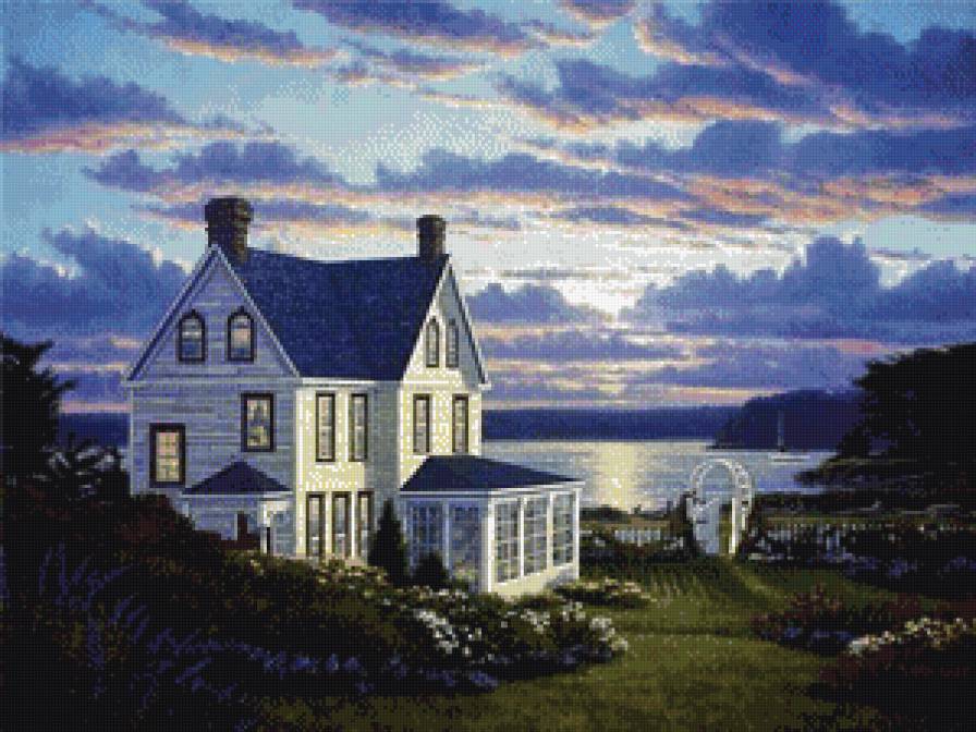 домик  у моря - пейзаж, домик, море - предпросмотр