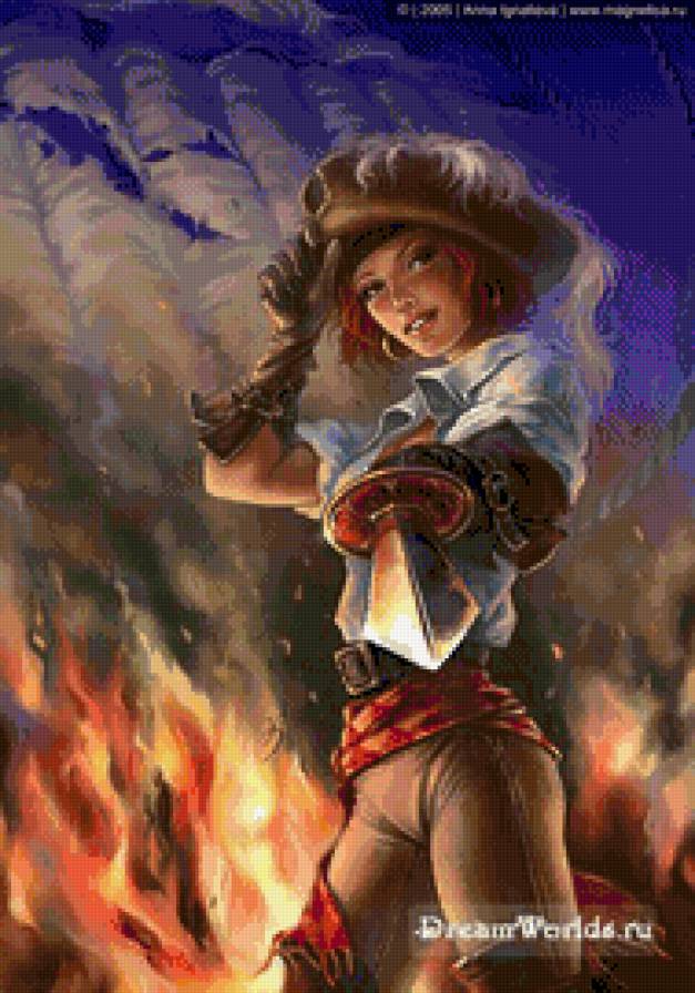 Девушка - пиратка, фэнтези, меч, сражение - предпросмотр