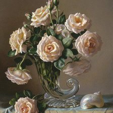 Схема вышивки «Натюрморт с розовым букетом»