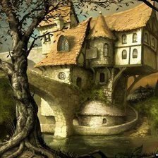 Схема вышивки «пейзаж,дом»