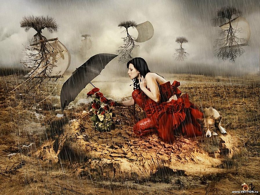 девушка с зонтиком - фентези - оригинал