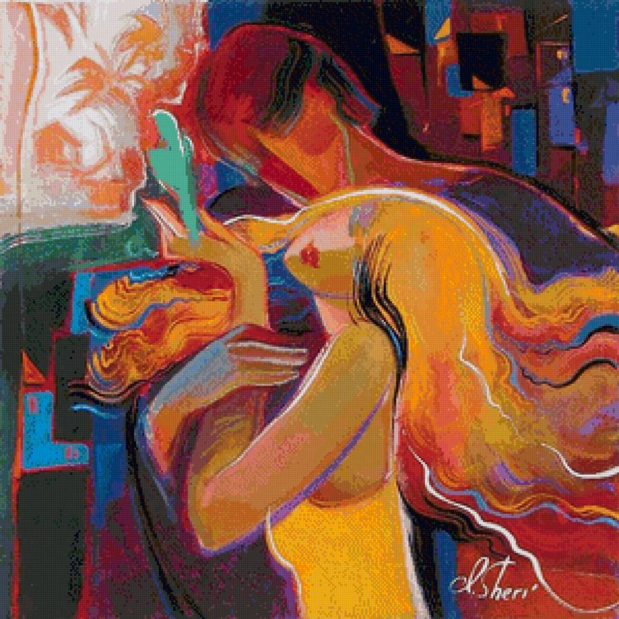 влюблённые - арт, пара, живопись, страсть, абстракция, любовь - предпросмотр