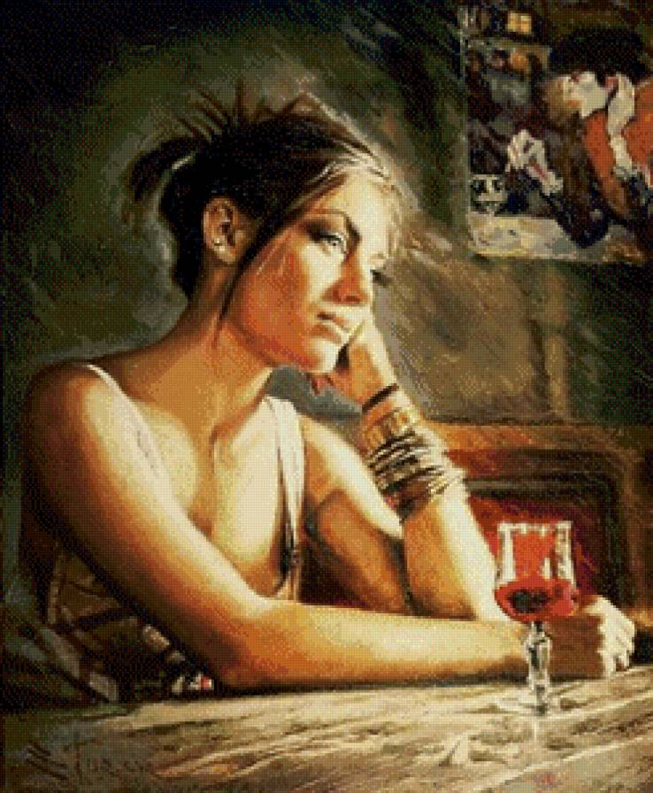 грусть. Художник Алексей Слюсар - алексей слюсар, девушка, картина, художник - предпросмотр